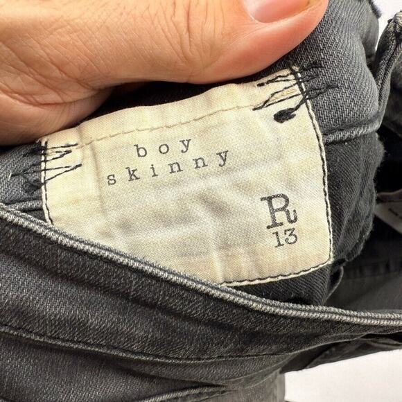 R13 Boy Skinny Womens 25 Jeans Slate Grey Vintage Ankle Factory whiskering - Picture 12 of 12